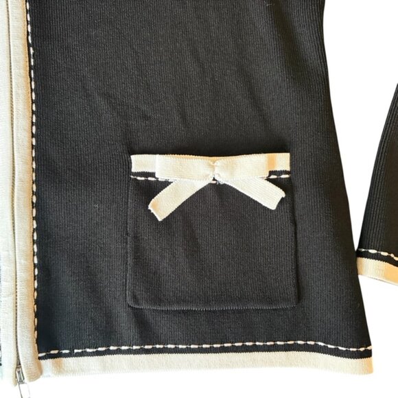 Vertigo Paris women's black cardigan with white trim and bows size L - Picture 4 of 7
